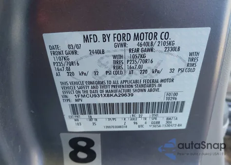 2008 Ford Escape Xlt from USA, damaged, VIN 1FMCU931X8KA29639